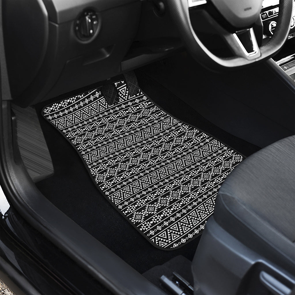 Black And White Aztec Geometric Print Front and Back Car Floor Mats