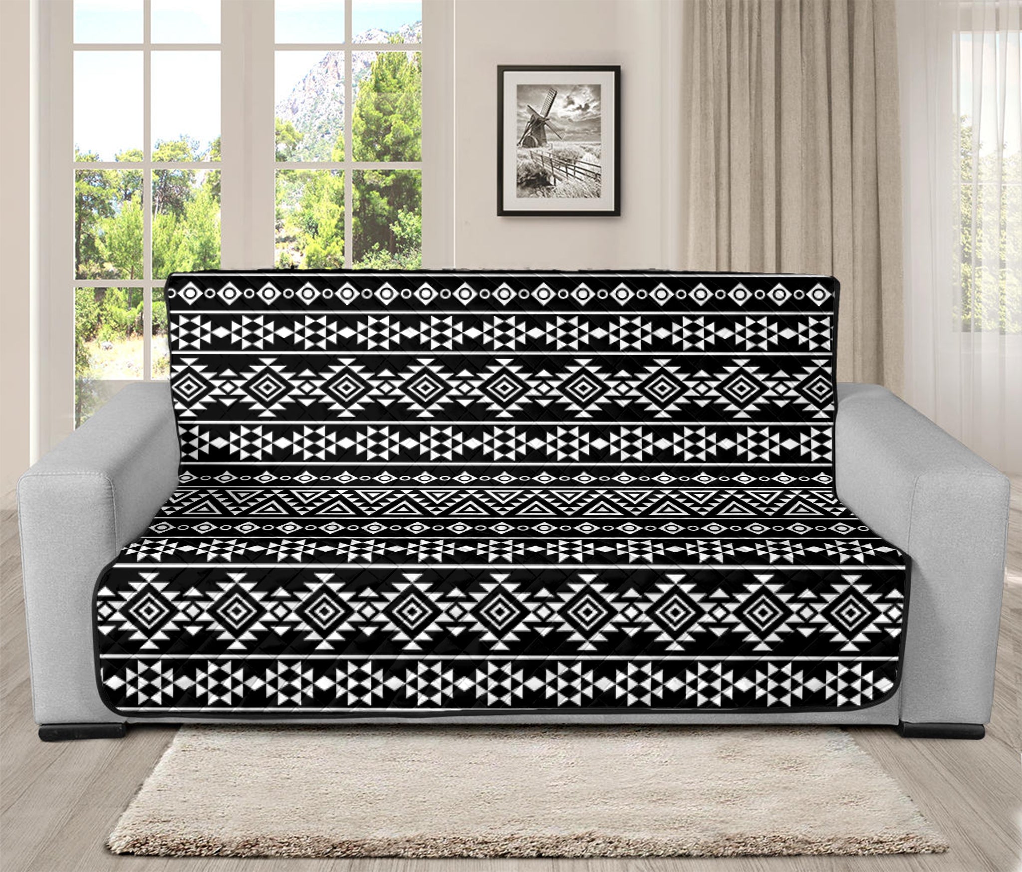 Black And White Aztec Geometric Print Futon Protector