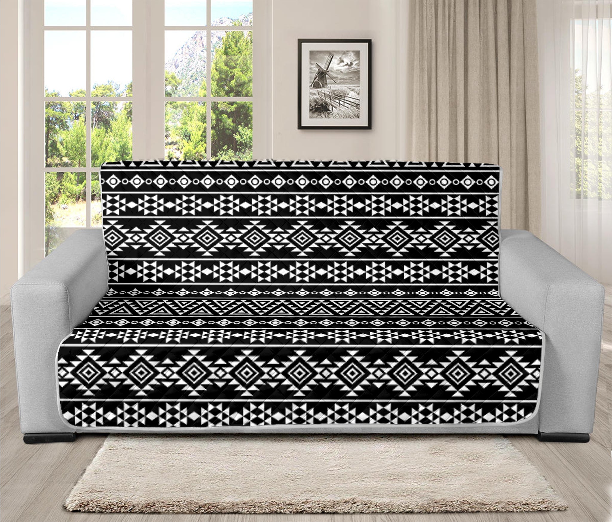 Black And White Aztec Geometric Print Futon Protector