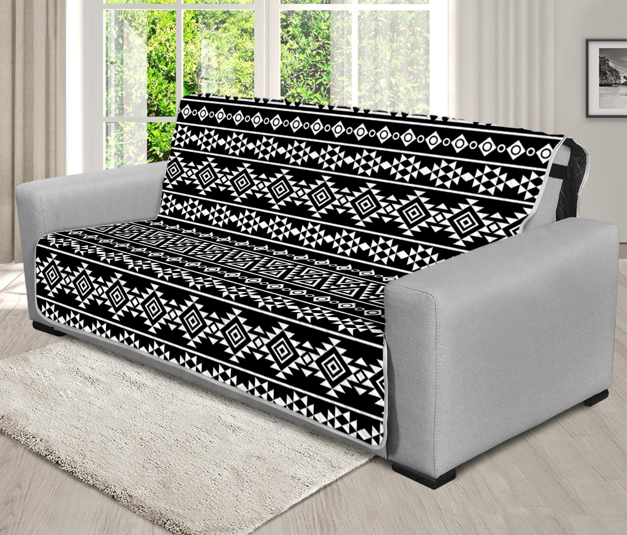 Black And White Aztec Geometric Print Futon Protector