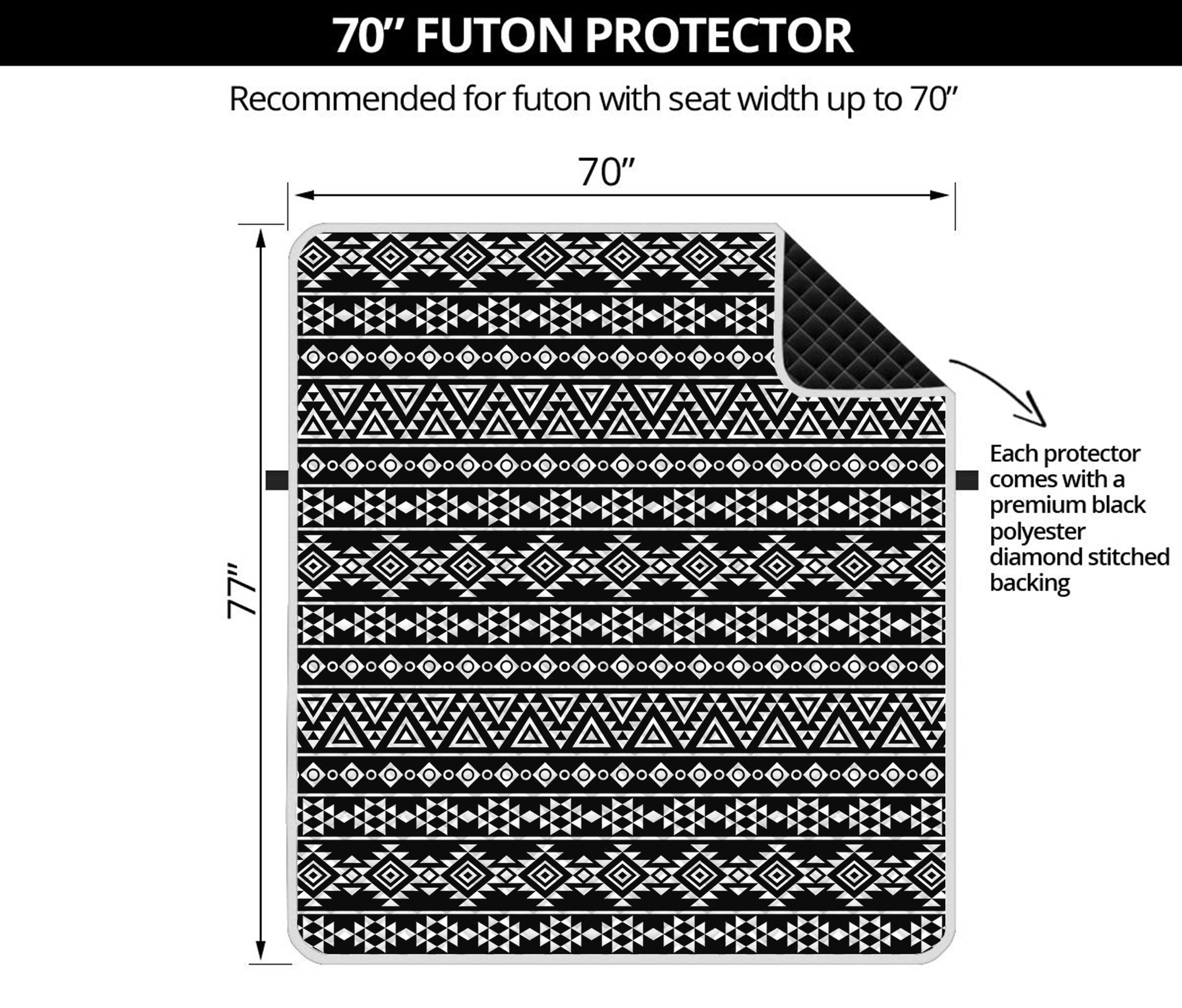 Black And White Aztec Geometric Print Futon Protector