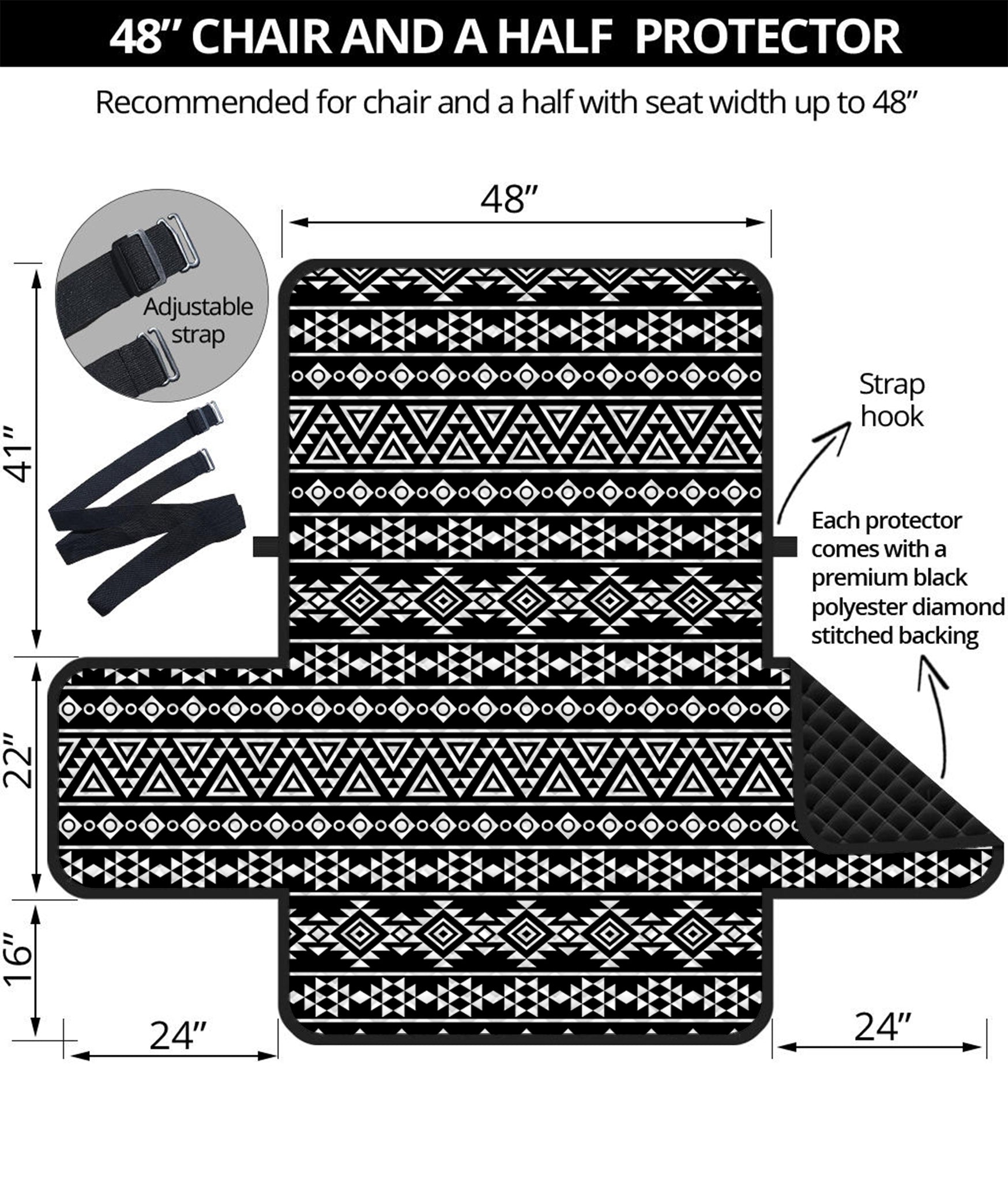 Black And White Aztec Geometric Print Half Sofa Protector