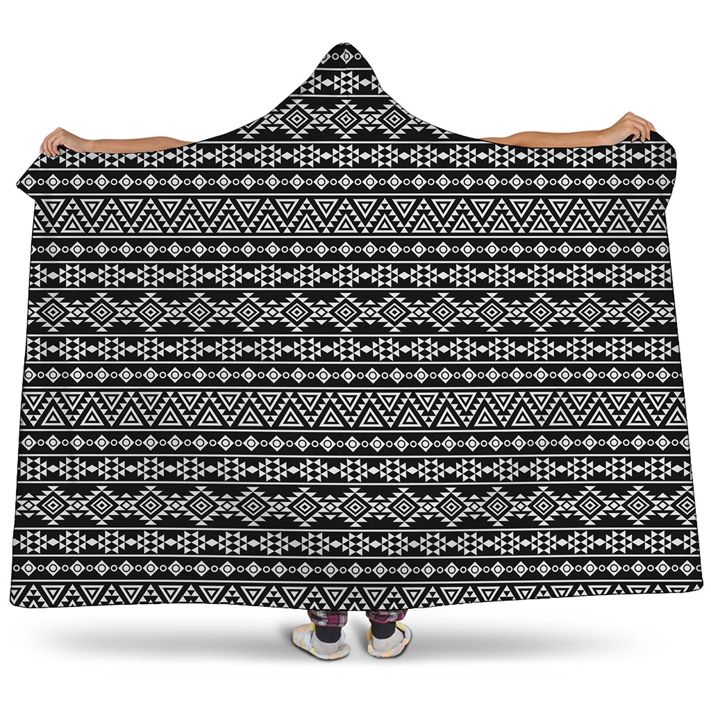 Black And White Aztec Geometric Print Hooded Blanket
