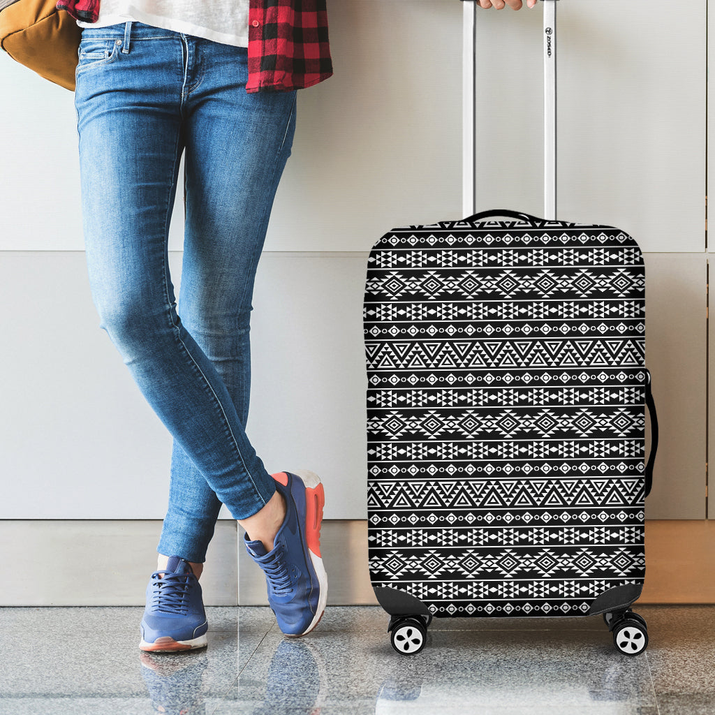 Black And White Aztec Geometric Print Luggage Cover