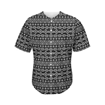 Black And White Aztec Geometric Print Men's Baseball Jersey