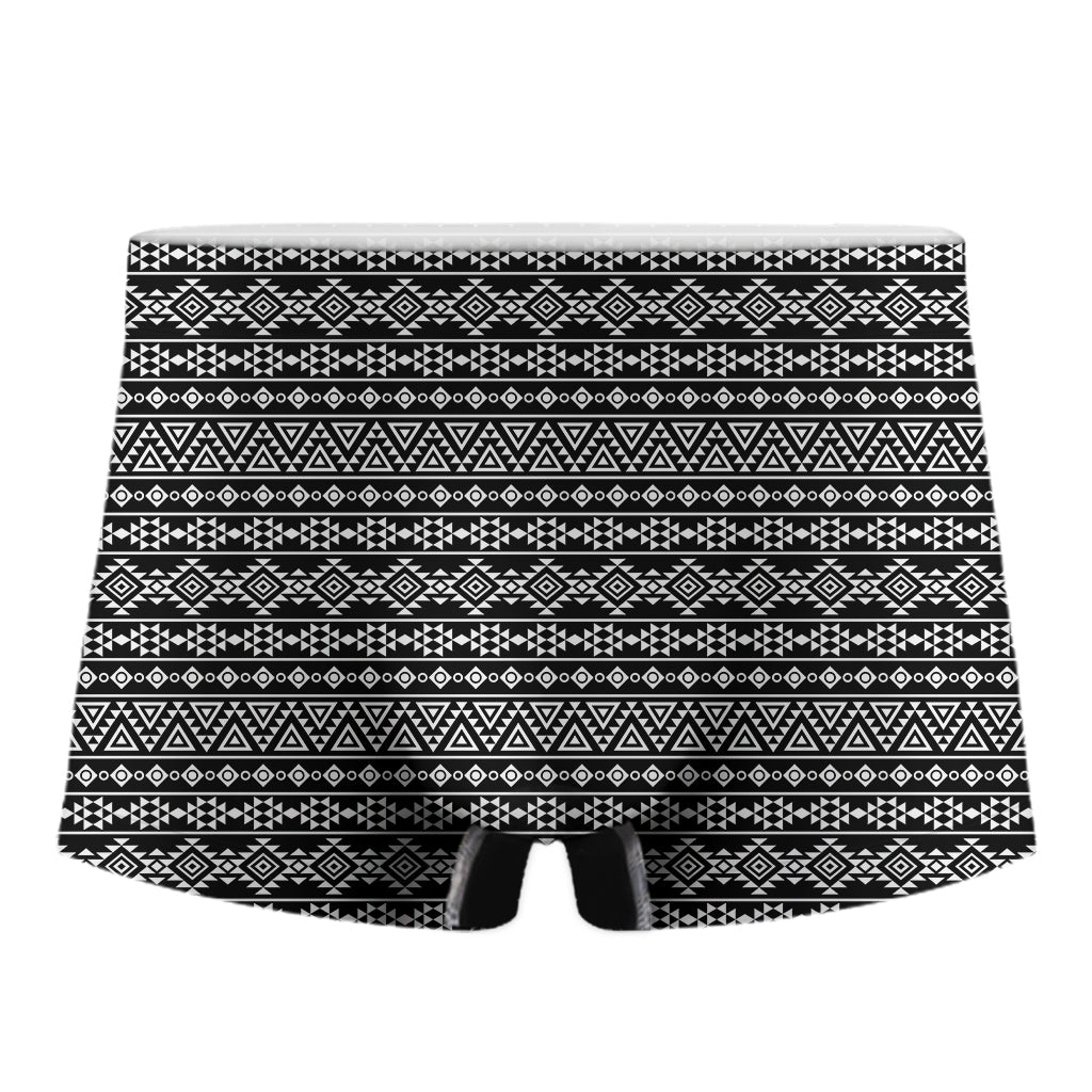 Black And White Aztec Geometric Print Men's Boxer Briefs