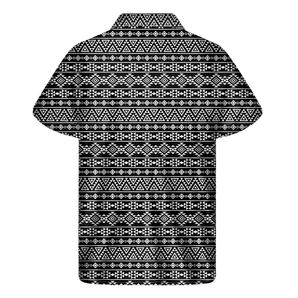 Black And White Aztec Geometric Print Men's Short Sleeve Shirt