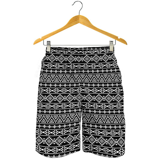 Black And White Aztec Geometric Print Men's Shorts