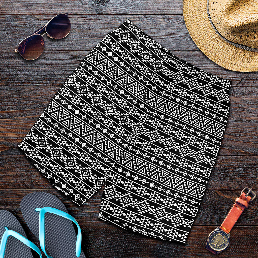 Black And White Aztec Geometric Print Men's Shorts