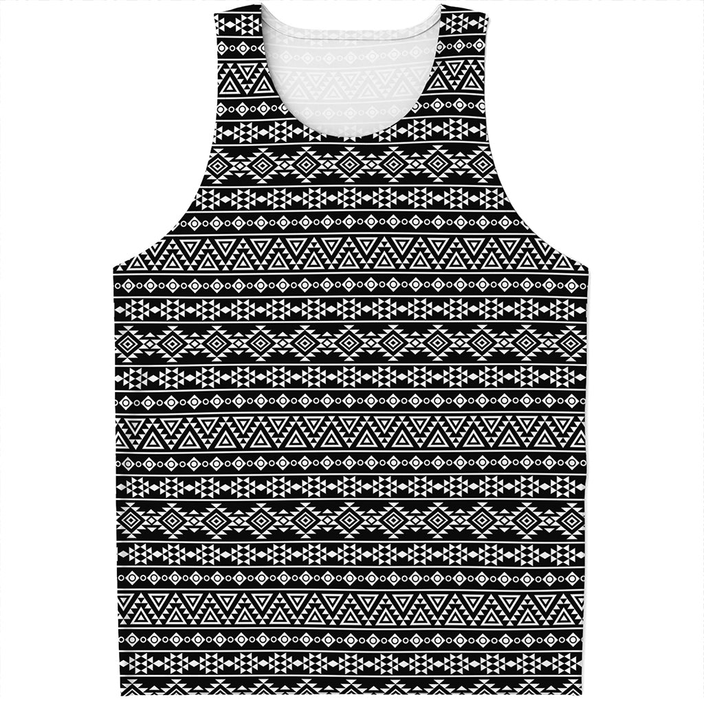 Black And White Aztec Geometric Print Men's Tank Top