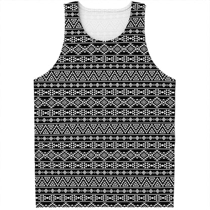 Black And White Aztec Geometric Print Men's Tank Top