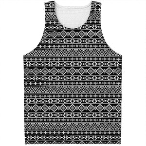 Black And White Aztec Geometric Print Men's Tank Top