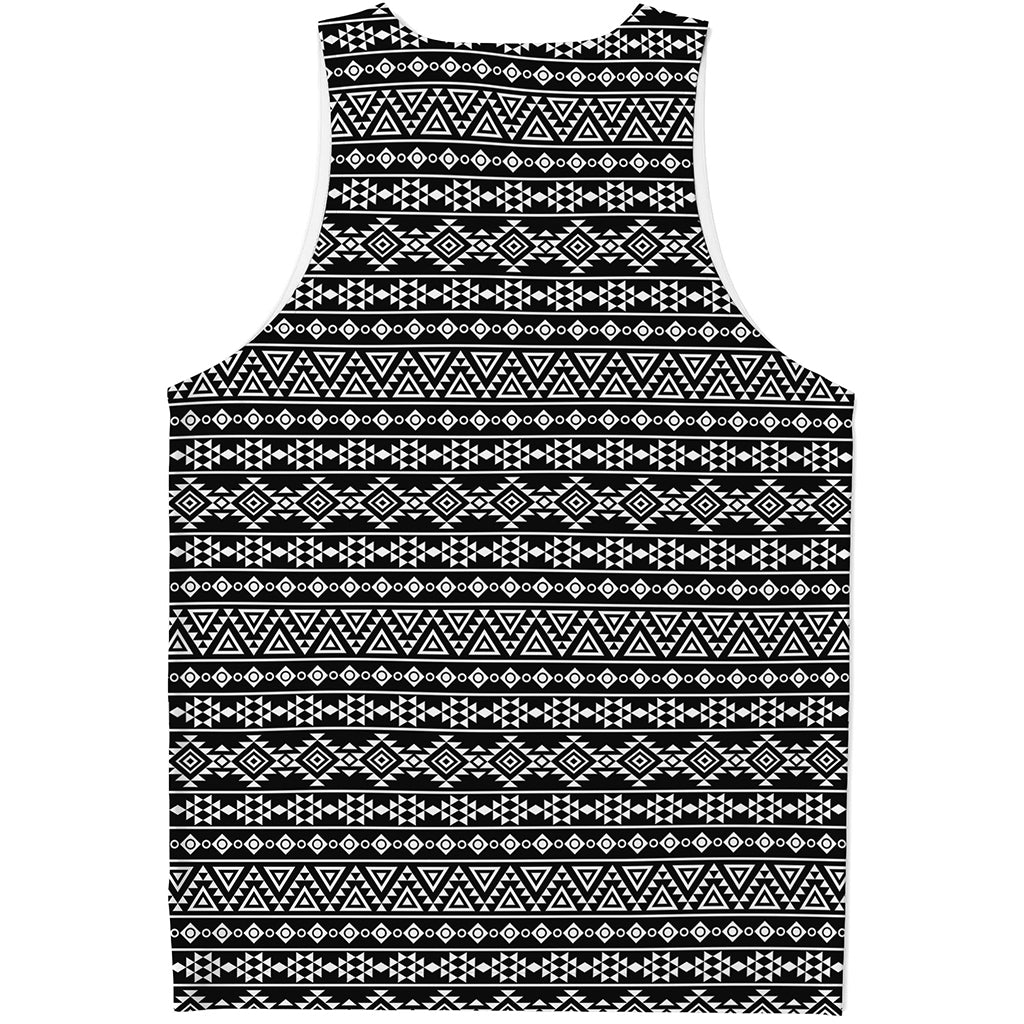 Black And White Aztec Geometric Print Men's Tank Top