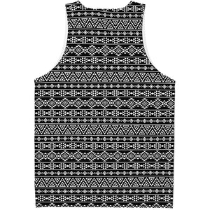 Black And White Aztec Geometric Print Men's Tank Top