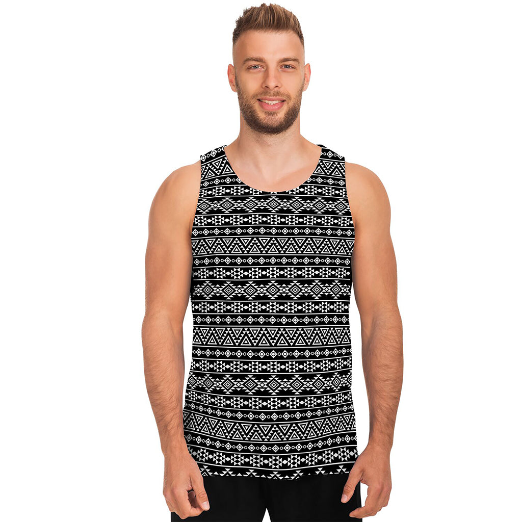 Black And White Aztec Geometric Print Men's Tank Top