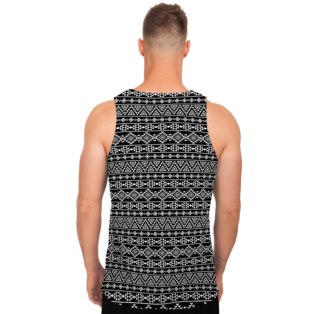 Black And White Aztec Geometric Print Men's Tank Top