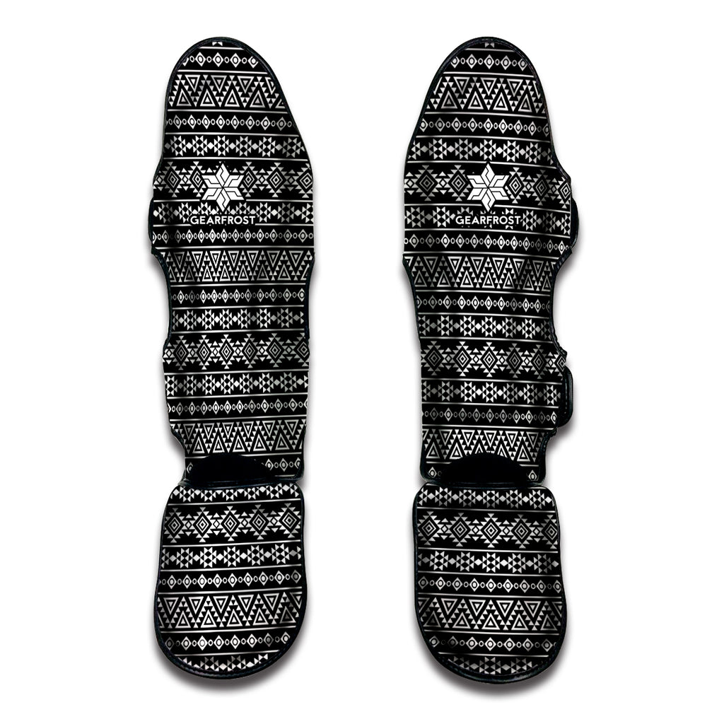 Black And White Aztec Geometric Print Muay Thai Shin Guard