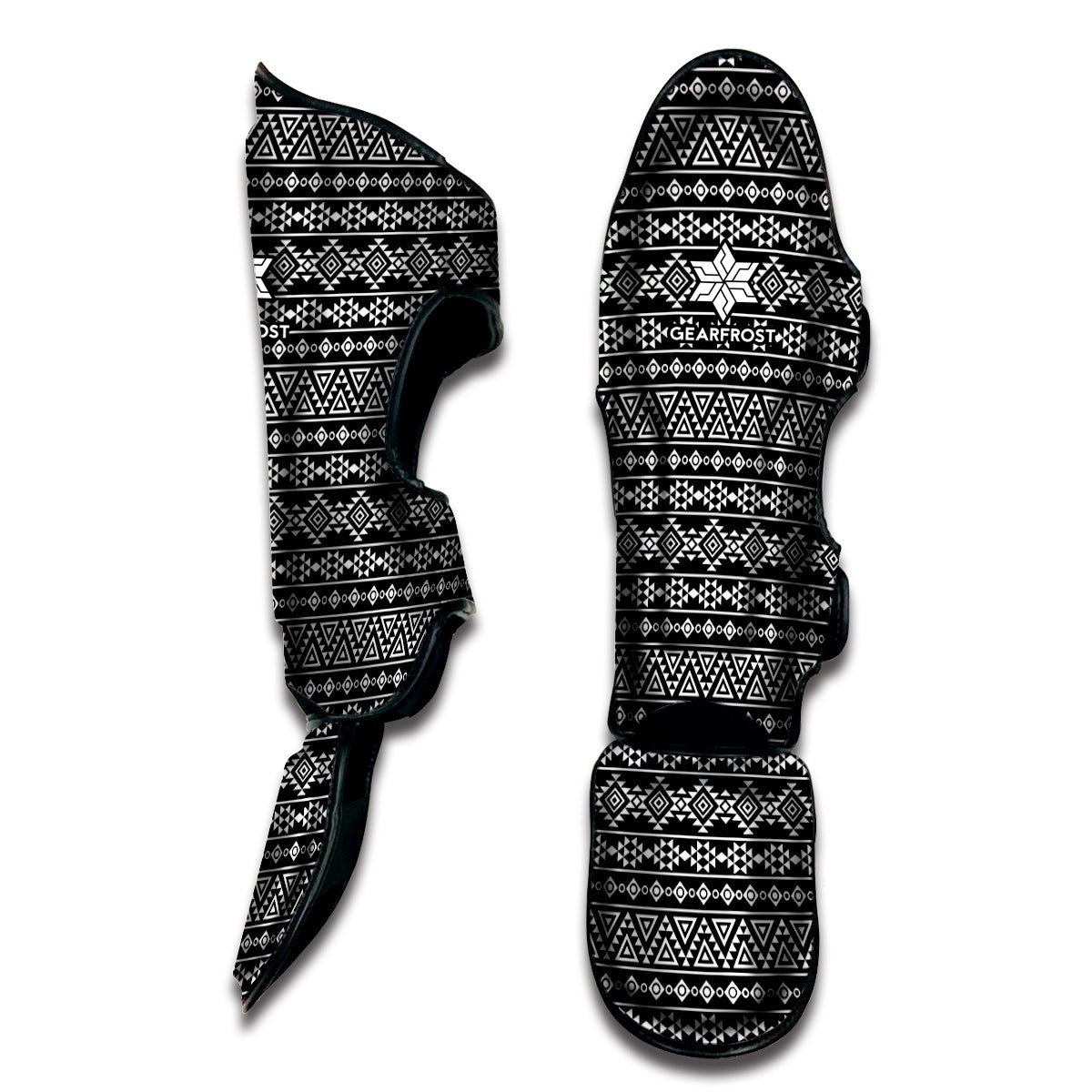 Black And White Aztec Geometric Print Muay Thai Shin Guard