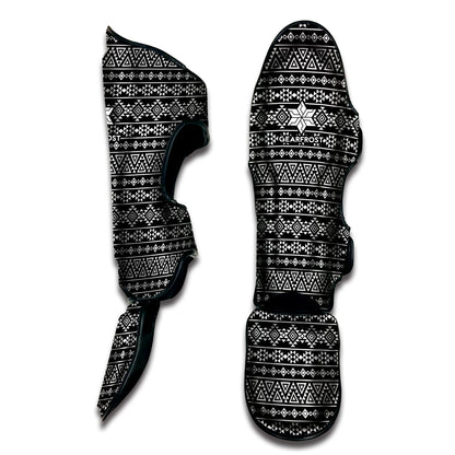 Black And White Aztec Geometric Print Muay Thai Shin Guard