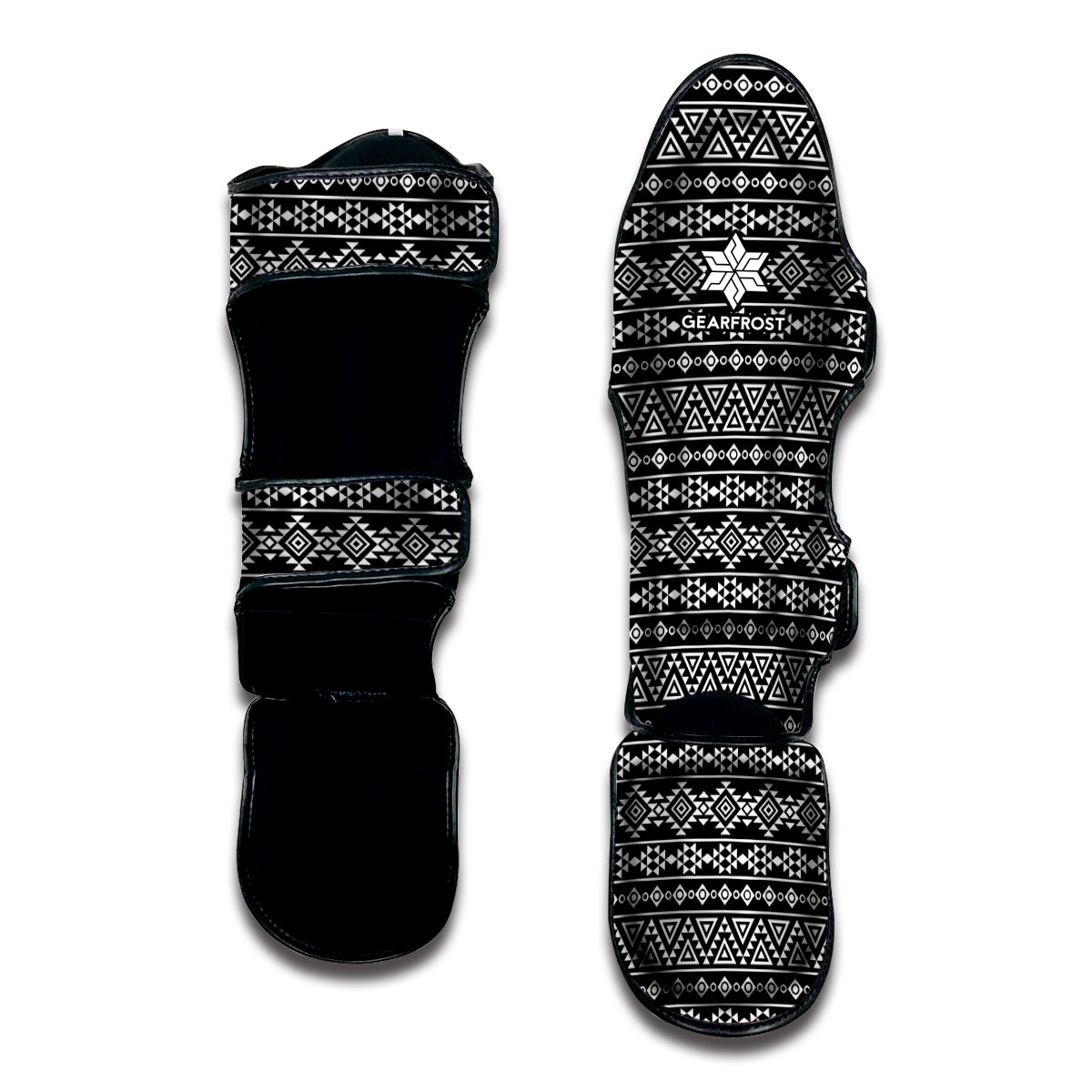 Black And White Aztec Geometric Print Muay Thai Shin Guard