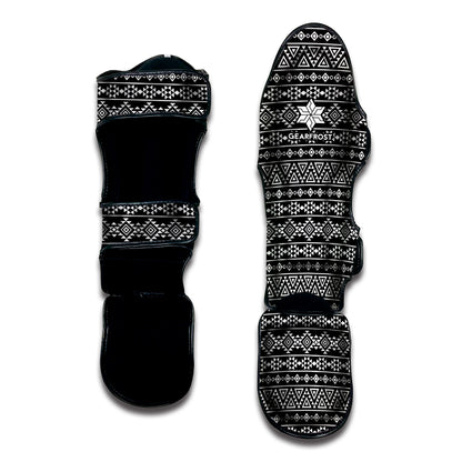 Black And White Aztec Geometric Print Muay Thai Shin Guard