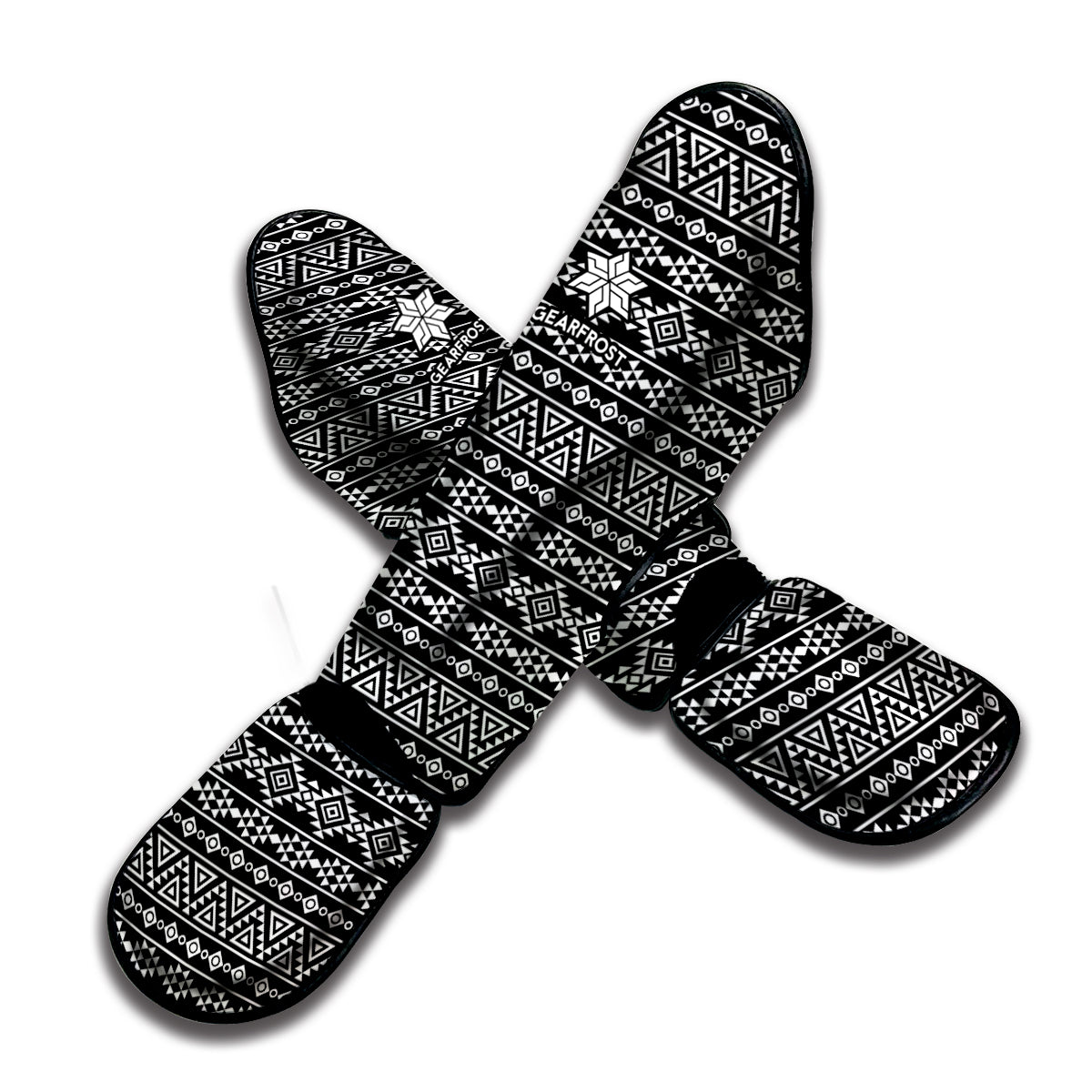 Black And White Aztec Geometric Print Muay Thai Shin Guard