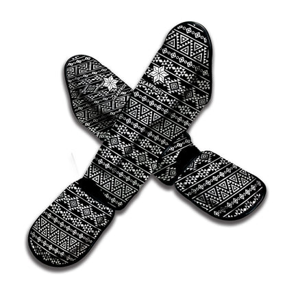 Black And White Aztec Geometric Print Muay Thai Shin Guard
