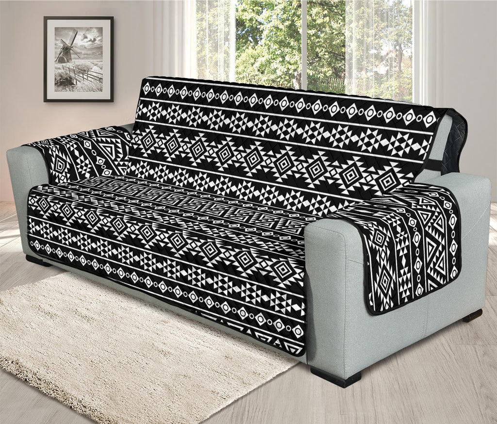 Black And White Aztec Geometric Print Oversized Sofa Protector