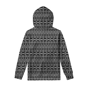 Black And White Aztec Geometric Print Pullover Hoodie