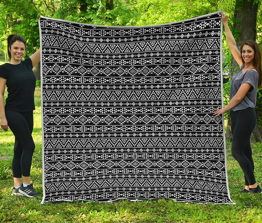 Black And White Aztec Geometric Print Quilt