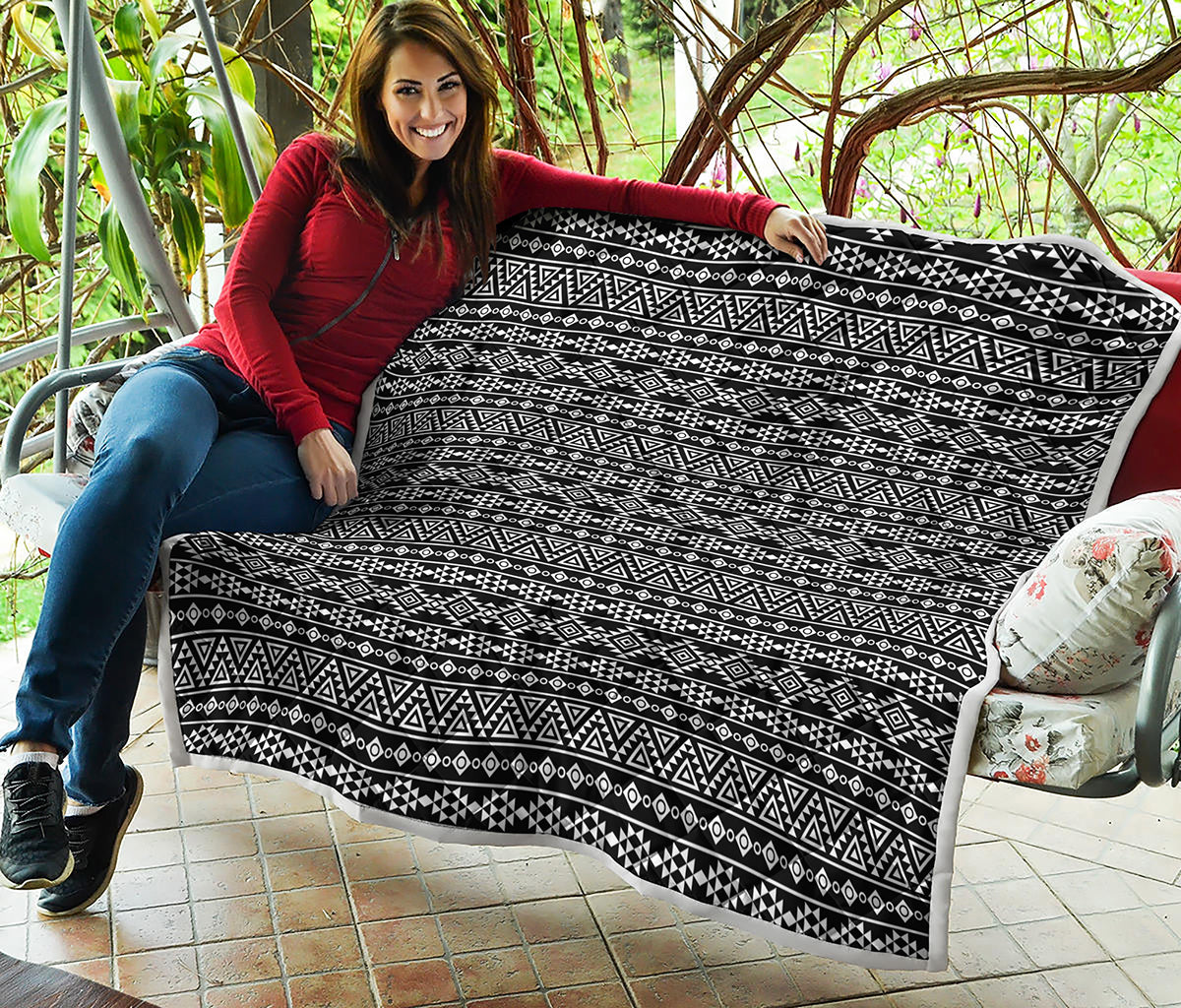 Black And White Aztec Geometric Print Quilt