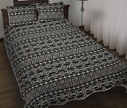 Black And White Aztec Geometric Print Quilt Bed Set