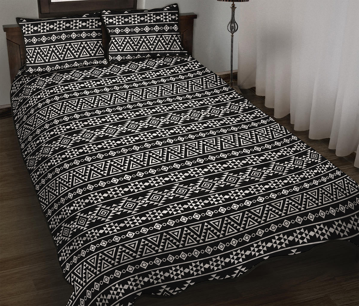 Black And White Aztec Geometric Print Quilt Bed Set