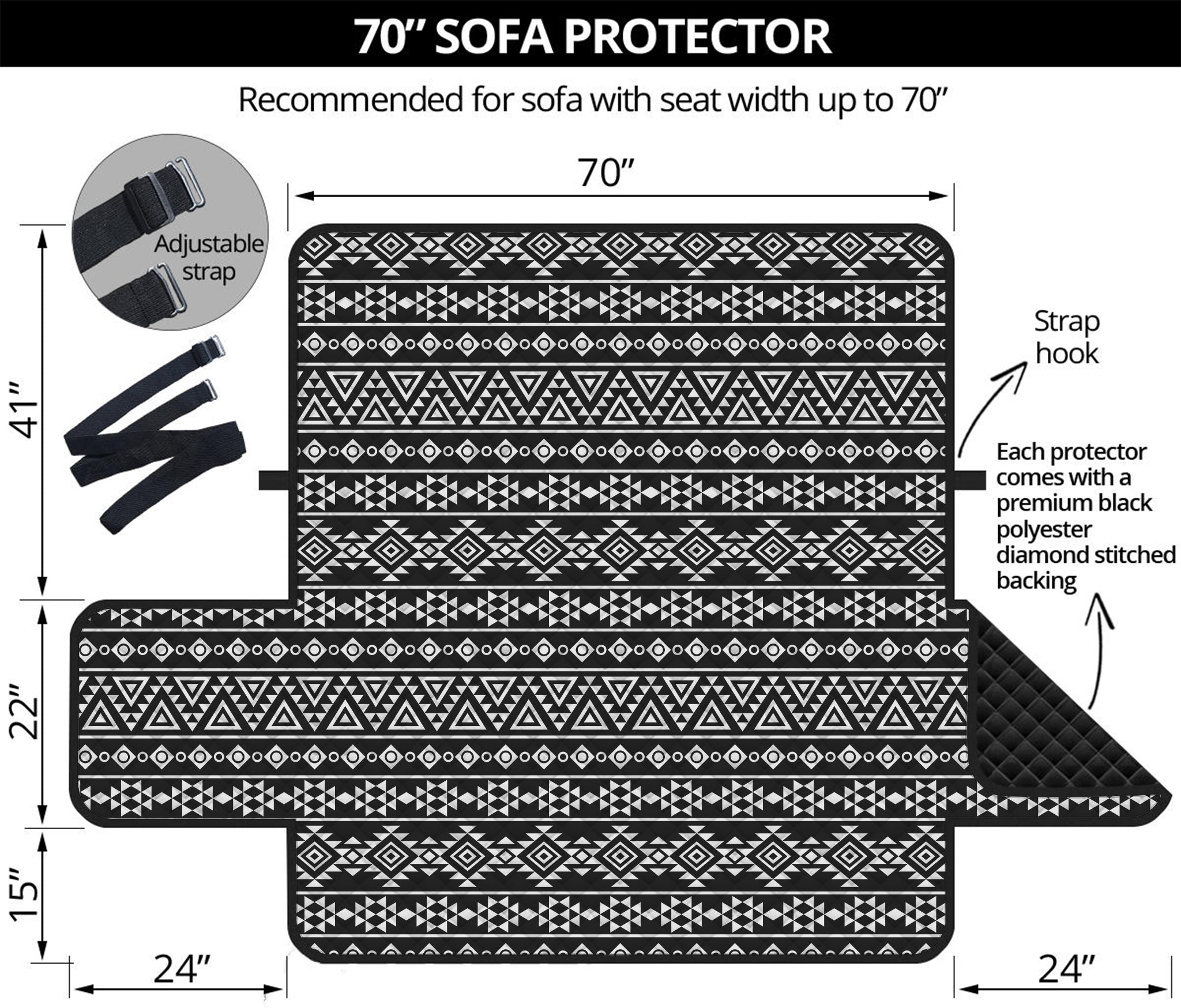 Black And White Aztec Geometric Print Sofa Protector