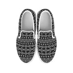 Black And White Aztec Geometric Print White Slip On Shoes