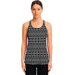 Black And White Aztec Geometric Print Women's Racerback Tank Top