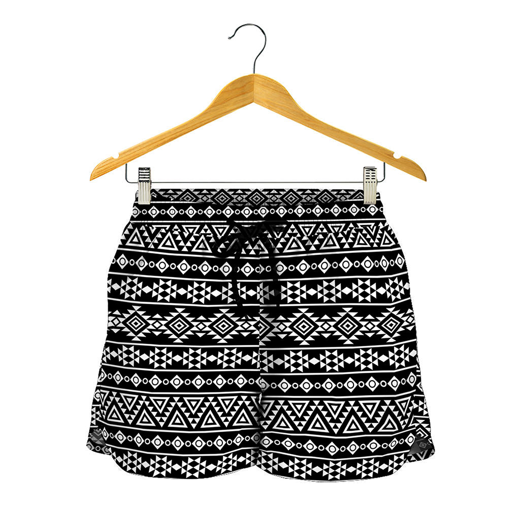 Black And White Aztec Geometric Print Women's Shorts