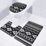 Black And White Aztec Pattern Print 3 Piece Bath Mat Set