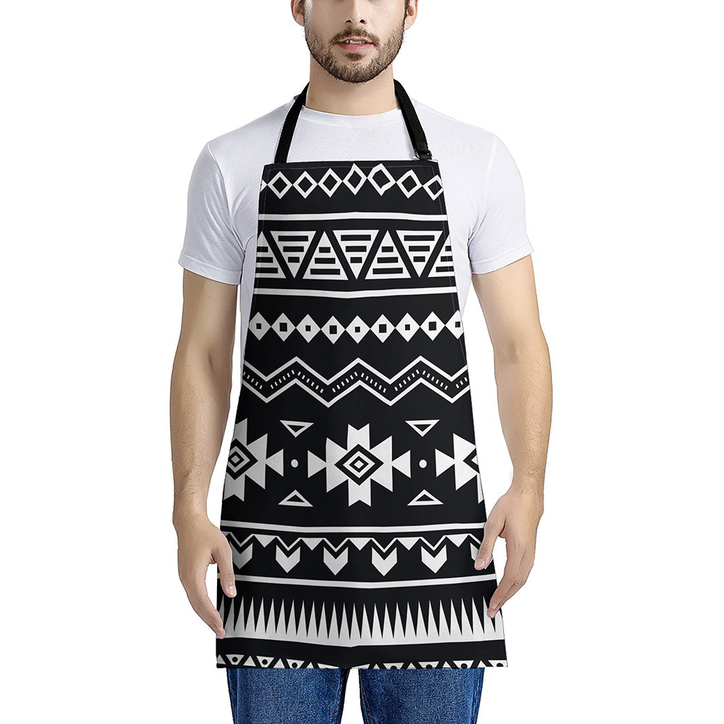 Black And White Aztec Pattern Print Apron