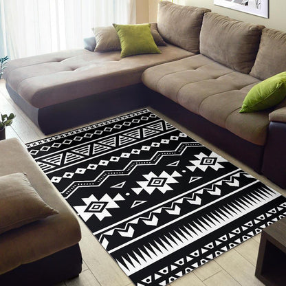 Black And White Aztec Pattern Print Area Rug GearFrost