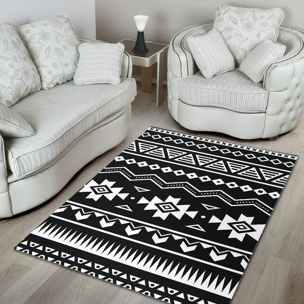 Black And White Aztec Pattern Print Area Rug GearFrost
