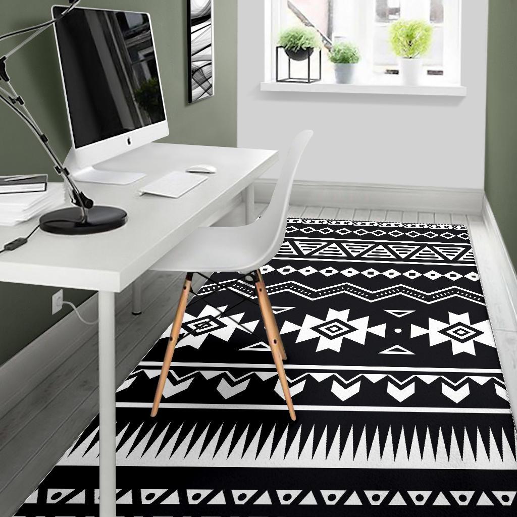 Black And White Aztec Pattern Print Area Rug GearFrost