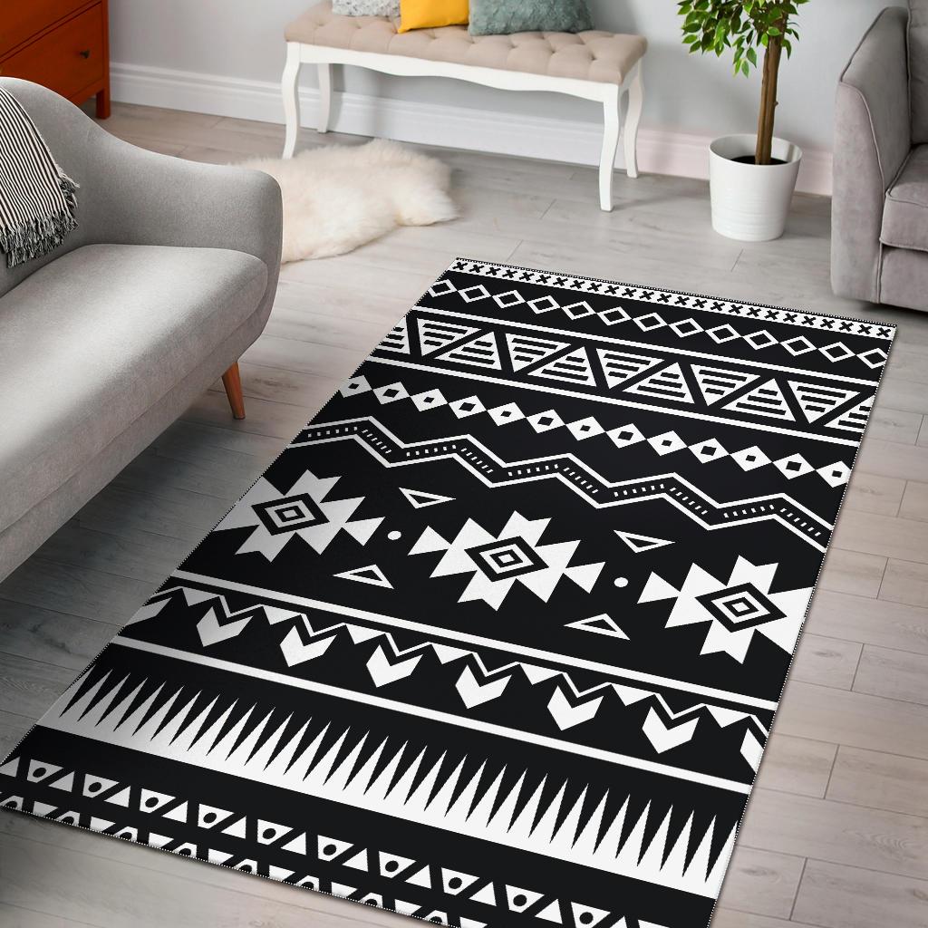 Black And White Aztec Pattern Print Area Rug GearFrost