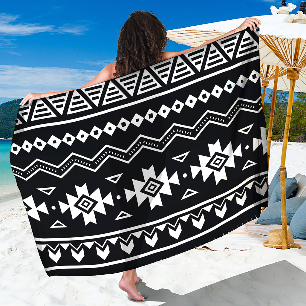 Black And White Aztec Pattern Print Beach Sarong Wrap