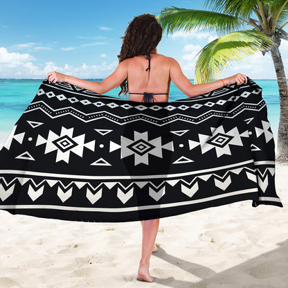 Black And White Aztec Pattern Print Beach Sarong Wrap