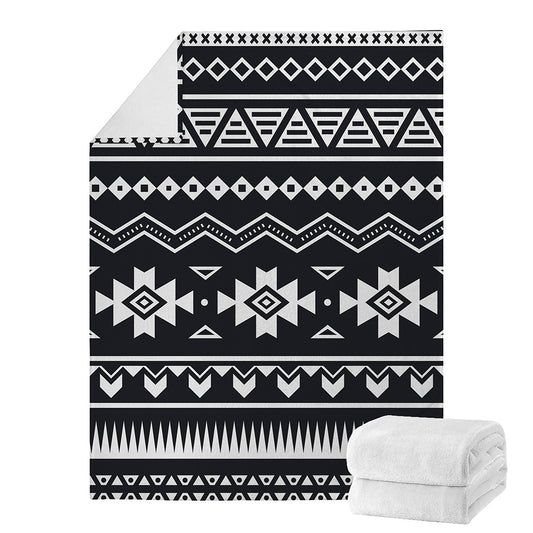 Black And White Aztec Pattern Print Blanket