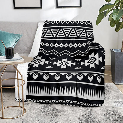Black And White Aztec Pattern Print Blanket