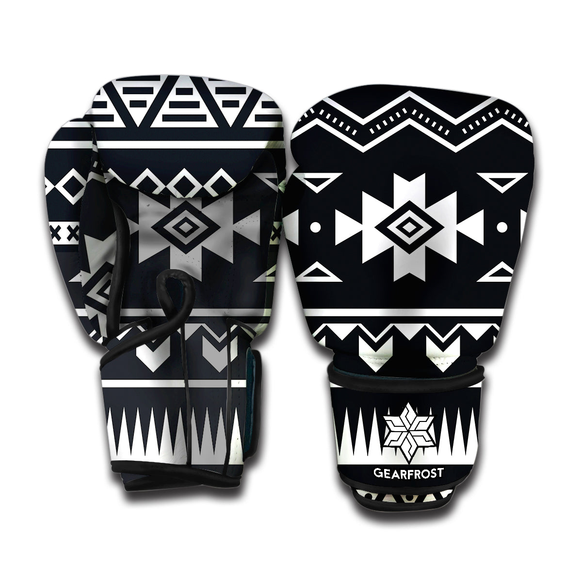 Black And White Aztec Pattern Print Boxing Gloves
