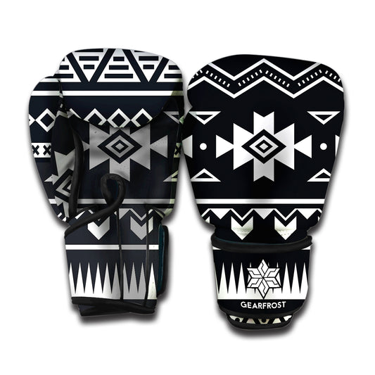 Black And White Aztec Pattern Print Boxing Gloves