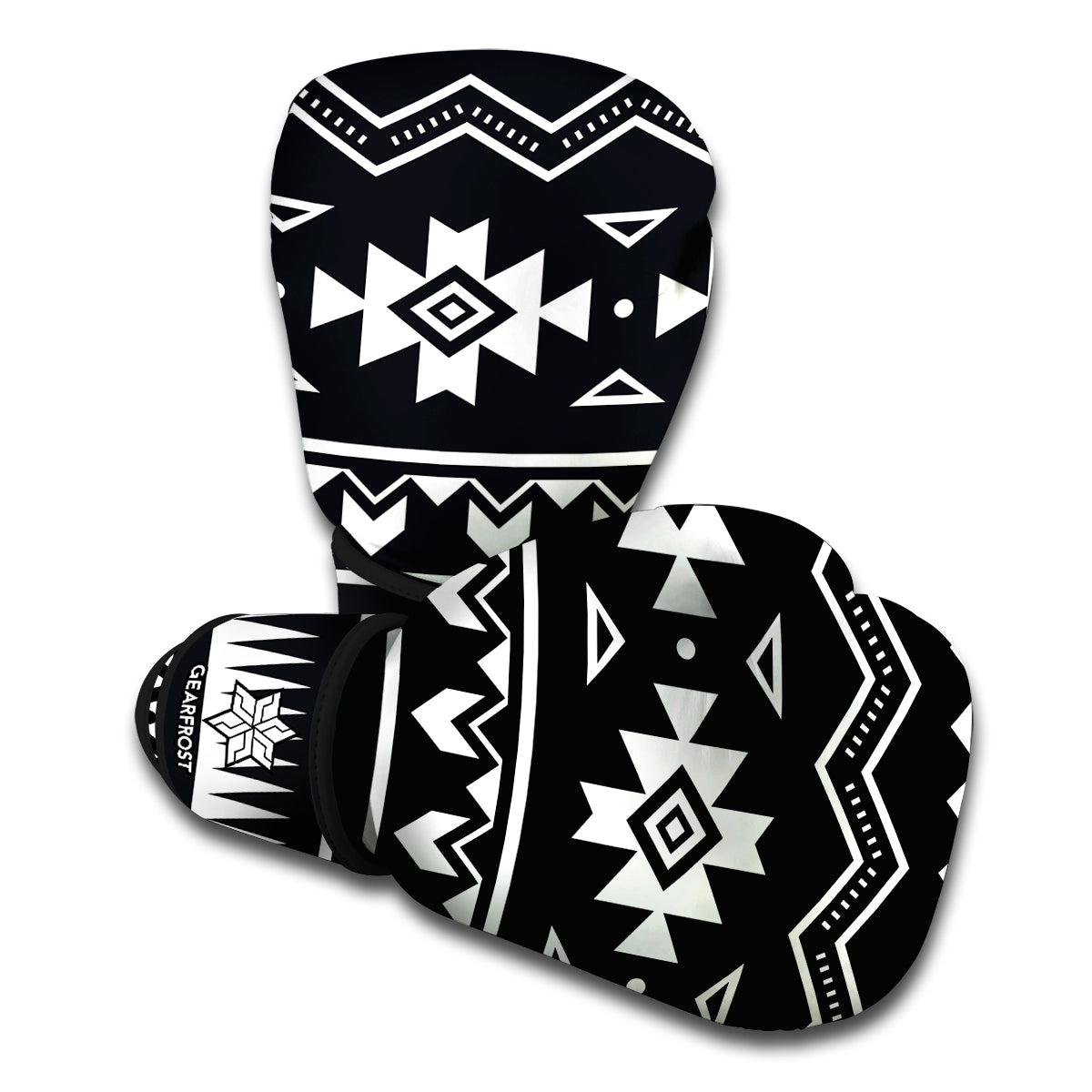 Black And White Aztec Pattern Print Boxing Gloves